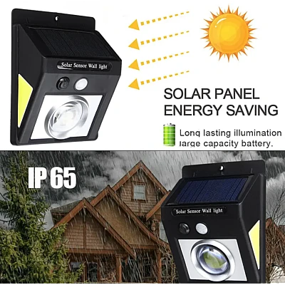 Lampa solara de perete cu leduri laterale lupa si senzor de miscare si lumina CL 2566A Lampa solara de perete cu leduri laterale lupa si senzor de miscare si lumina CL 2566A