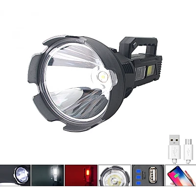 Lanterna de mana cu LED TD 999 de 50W cu 8000 lumeni acumulator integrat lumina laterala COB Lanterna de mana cu LED TD 999 de 50W cu 8000 lumeni acumulator integrat lumina laterala COB