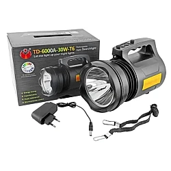 Lanterna Profesionala cu LED TD 6000A T6 de 30 W Acumulator Integrat Negru