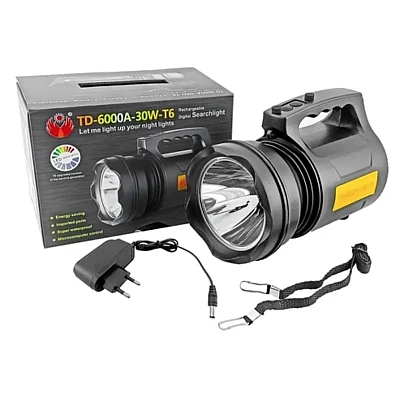 Lanterna Profesionala cu LED TD 6000A T6 de 30 W Acumulator Integrat Negru Lanterna Profesionala cu LED TD 6000A T6 de 30 W Acumulator Integrat Negru