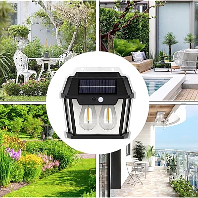 Lampa Solara de Perete Q D1522 Cu 2 becuri LED pentru exterior cu senzor de miscare si lumina Lampa Solara de Perete Q D1522 Cu 2 becuri LED pentru exterior cu senzor de miscare si lumina