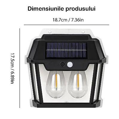 Lampa Solara de Perete Q D1522 Cu 2 becuri LED pentru exterior cu senzor de miscare si lumina Lampa Solara de Perete Q D1522 Cu 2 becuri LED pentru exterior cu senzor de miscare si lumina