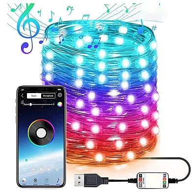 Instalatie decorativa RGB Cu Control Bluetooth Prin Aplicatie 5 metri Luminozitate Reglabila USB Multicolor Instalatie decorativa RGB Cu Control Bluetooth Prin Aplicatie 5 metri Luminozitate Reglabila USB Multicolor