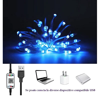 Instalatie decorativa RGB Cu Control Bluetooth Prin Aplicatie 5 metri Luminozitate Reglabila USB Multicolor Instalatie decorativa RGB Cu Control Bluetooth Prin Aplicatie 5 metri Luminozitate Reglabila USB Multicolor