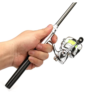 Lanseta telescopica de buzunar (21 cm) din aluminiu cu mulineta Lanseta telescopica de buzunar (21 cm) din aluminiu cu mulineta