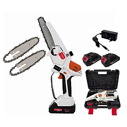 Mini fierastrau Edon MX294 Profesional 2 acumulatori 42 V 8Ah rezervor ulei sistem ungere lant lama 20 cm NEGRU CU PORTOCALIU