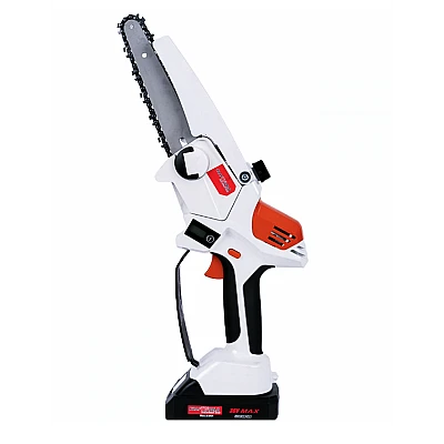 Mini fierastrau Edon MX294 Profesional 2 acumulatori 42 V 8Ah rezervor ulei sistem ungere lant lama 20 cm NEGRU CU PORTOCALIU