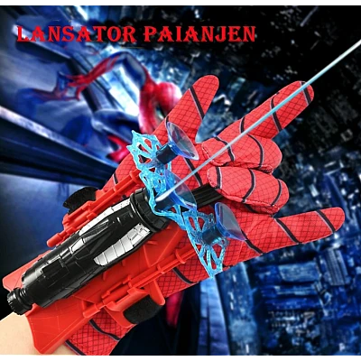 Set 2 Manusi Spiderman cu ventuze sfoara si lansator rosii Set 2 Manusi Spiderman cu ventuze sfoara si lansator rosii