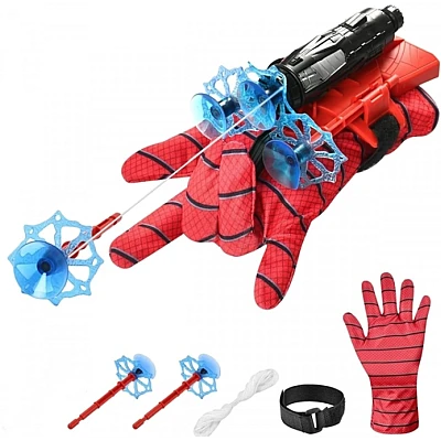 Set 2 Manusi Spiderman cu ventuze sfoara si lansator rosii Set 2 Manusi Spiderman cu ventuze sfoara si lansator rosii