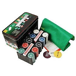Set Joc de Poker cu 200 Jetoane si Cutie Metalica + Accesorii Complete