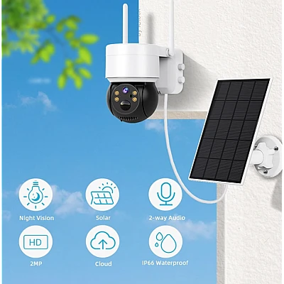 Camera de supraveghere cu panou solar senzor PIR si sirena Camera de supraveghere cu panou solar senzor PIR si sirena