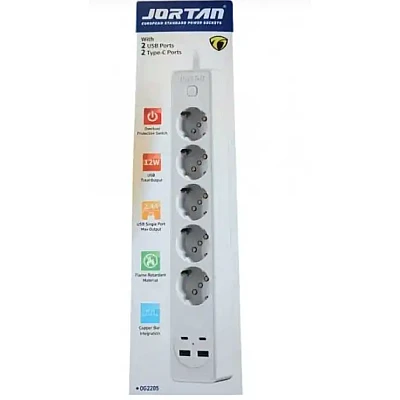Prelungitor JORTAN OG2204 cu 4 prize 2 porturi USB si 2 Type C 2 metri Prelungitor JORTAN OG2204 cu 4 prize 2 porturi USB si 2 Type C 2 metri