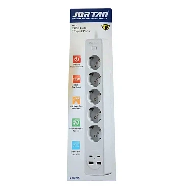 Prelungitor JORTAN OG2205 cu 5 prize 2 porturi USB si 2 Type C 2 metri Prelungitor JORTAN OG2205 cu 5 prize 2 porturi USB si 2 Type C 2 metri