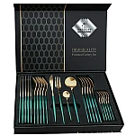 Set de 24 tacamuri elegante si rafinate cu un finisaj luxos VERDE cu AURIU