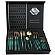 Set de 24 tacamuri elegante si rafinate cu un finisaj luxos VERDE cu AURIU Set de 24 tacamuri elegante si rafinate cu un finisaj luxos VERDE cu AURIU