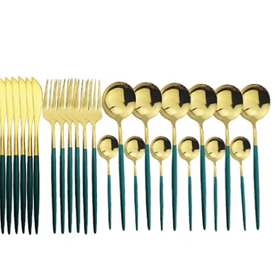 Set de 24 tacamuri elegante si rafinate cu un finisaj luxos VERDE cu AURIU Set de 24 tacamuri elegante si rafinate cu un finisaj luxos VERDE cu AURIU