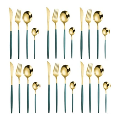 Set de 24 tacamuri elegante si rafinate cu un finisaj luxos VERDE cu AURIU Set de 24 tacamuri elegante si rafinate cu un finisaj luxos VERDE cu AURIU