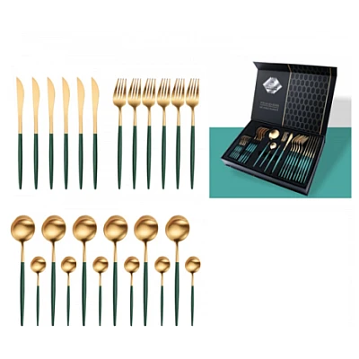 Set de 24 tacamuri elegante si rafinate cu un finisaj luxos VERDE cu AURIU Set de 24 tacamuri elegante si rafinate cu un finisaj luxos VERDE cu AURIU