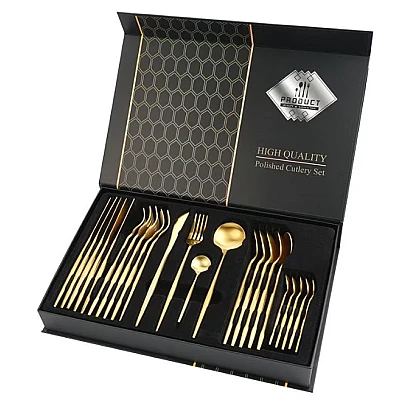 Set de 24 tacamuri elegante si rafinate cu un finisaj luxos AURII Set de 24 tacamuri elegante si rafinate cu un finisaj luxos AURII