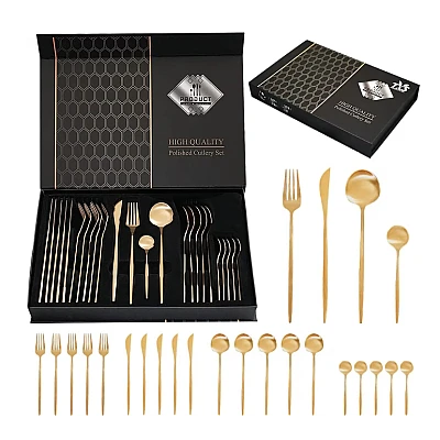Set de 24 tacamuri elegante si rafinate cu un finisaj luxos AURII Set de 24 tacamuri elegante si rafinate cu un finisaj luxos AURII