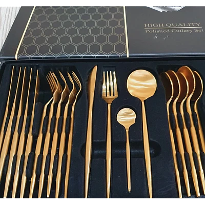 Set de 24 tacamuri elegante si rafinate cu un finisaj luxos AURII Set de 24 tacamuri elegante si rafinate cu un finisaj luxos AURII