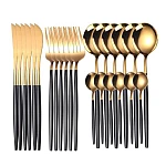 Set de 24 tacamuri elegante si rafinate cu un finisaj luxos NEGRU cu AURIU
