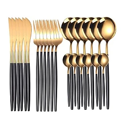 Set de 24 tacamuri elegante si rafinate cu un finisaj luxos NEGRU cu AURIU