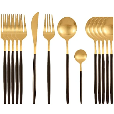 Set de 24 tacamuri elegante si rafinate cu un finisaj luxos NEGRU cu AURIU