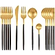 Set de 24 tacamuri elegante si rafinate cu un finisaj luxos NEGRU cu AURIU