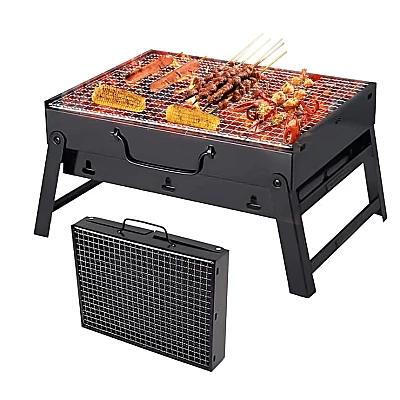Gratar portabil tip valiza pentru gradina camping plaja din metal negru 27cmx35cmx23cm Gratar portabil tip valiza pentru gradina camping plaja din metal negru 27cmx35cmx23cm