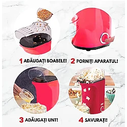 Aparat cu Aer Cald de facut Popcorn A209 fara ulei de 1200W Rosu Aparat cu Aer Cald de facut Popcorn A209 fara ulei de 1200W Rosu