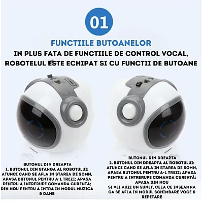 Robot de buzunar inteligent educational RC01 pentru copii si adulti in limba engleza control vocal moduri muzica dans si Imitare voce Robot de buzunar inteligent educational RC01 pentru copii si adulti in limba engleza control vocal moduri muzica dans si Imitare voce