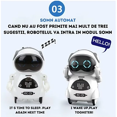 Robot de buzunar inteligent educational RC01 pentru copii si adulti in limba engleza control vocal moduri muzica dans si Imitare voce Robot de buzunar inteligent educational RC01 pentru copii si adulti in limba engleza control vocal moduri muzica dans si Imitare voce