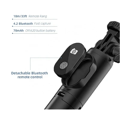 Selfie Stick cu telecomanda bluetooth si trepied P20S negru Selfie Stick cu telecomanda bluetooth si trepied P20S negru
