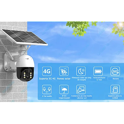 Camera supraveghere cu panou solar full HD PTZ 6 LED Camera supraveghere cu panou solar full HD PTZ 6 LED
