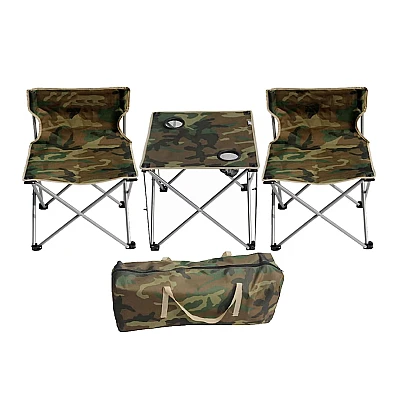 Set Masa cu 2 Scaune Pentru Camping Pliabile Model Army Geanta Inclusa Set Masa cu 2 Scaune Pentru Camping Pliabile Model Army Geanta Inclusa