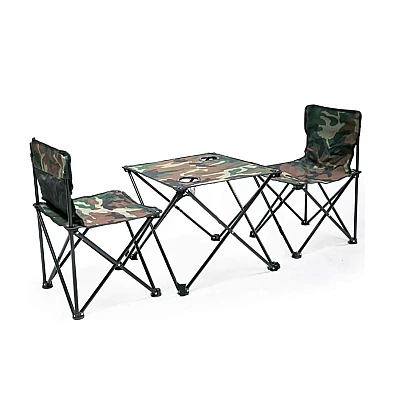 Set Masa cu 2 Scaune Pentru Camping Pliabile Model Army Geanta Inclusa Set Masa cu 2 Scaune Pentru Camping Pliabile Model Army Geanta Inclusa