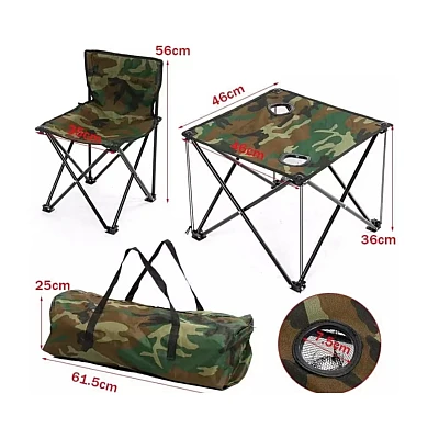 Set Masa cu 2 Scaune Pentru Camping Pliabile Model Army Geanta Inclusa Set Masa cu 2 Scaune Pentru Camping Pliabile Model Army Geanta Inclusa