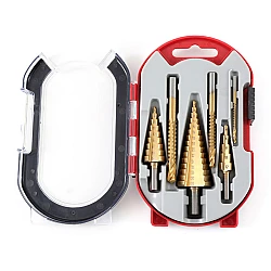Set 6 de burghie cu pas HSS titan 3 marimi de burghie in trepte si 3 marimi de burghie cu rasucire