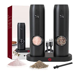 Set 2 rasnite electrice sare si piper stand incarcare USB Set 2 rasnite electrice sare si piper stand incarcare USB