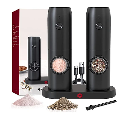 Set 2 rasnite electrice sare si piper stand incarcare USB Set 2 rasnite electrice sare si piper stand incarcare USB