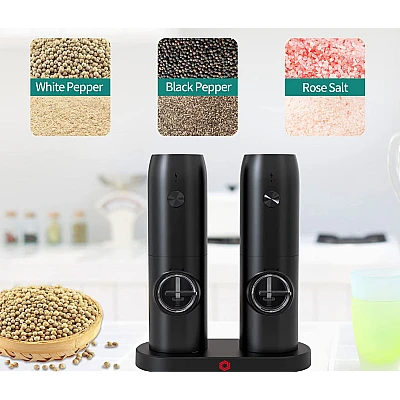 Set 2 rasnite electrice sare si piper stand incarcare USB Set 2 rasnite electrice sare si piper stand incarcare USB