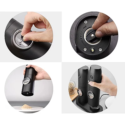 Set 2 rasnite electrice sare si piper stand incarcare USB Set 2 rasnite electrice sare si piper stand incarcare USB