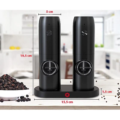 Set 2 rasnite electrice sare si piper stand incarcare USB Set 2 rasnite electrice sare si piper stand incarcare USB