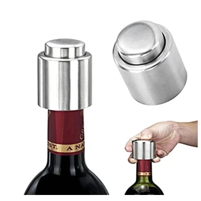 Set 2 bucati DOP cu buton pentru sticla de vin din metal