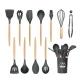 Set 12 ustensile de bucatarie Lemn/Silicon Gri Inchis