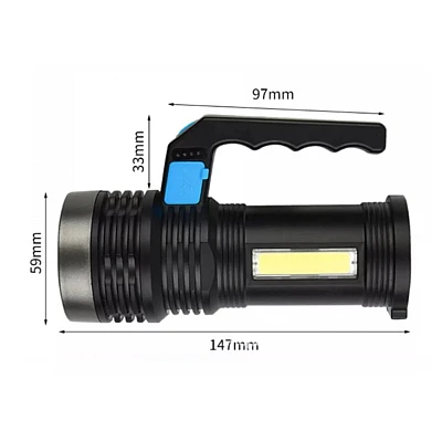 Lanterna de mana cu LED Q LED556 cu 1000 lumeni acumulator integrat lumina laterala COB negru Lanterna de mana cu LED Q LED556 cu 1000 lumeni acumulator integrat lumina laterala COB negru