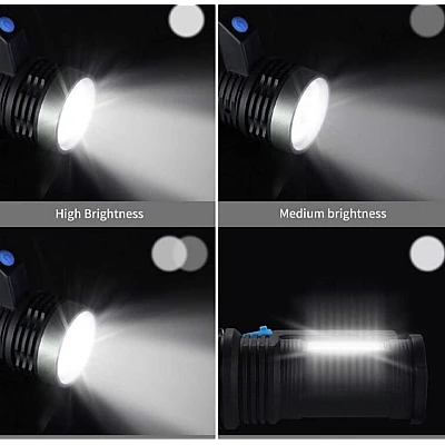 Lanterna de mana cu LED Q LED556 cu 1000 lumeni acumulator integrat lumina laterala COB negru Lanterna de mana cu LED Q LED556 cu 1000 lumeni acumulator integrat lumina laterala COB negru