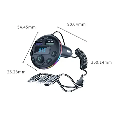 Modulator auto cu LED RGB BT FM Handsfree USB QC81 Modulator auto cu LED RGB BT FM Handsfree USB QC81