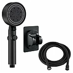 Set 3 elemente pentru dus para de dus moderna + furtun flexibil + suport pentru perete culoare Neagra